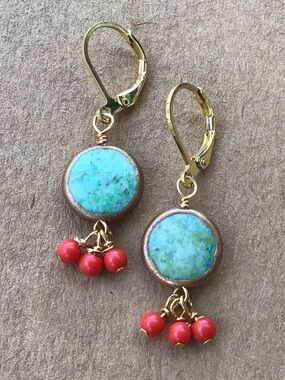 Turquoise Gold Edge Sundance Charm Earrings